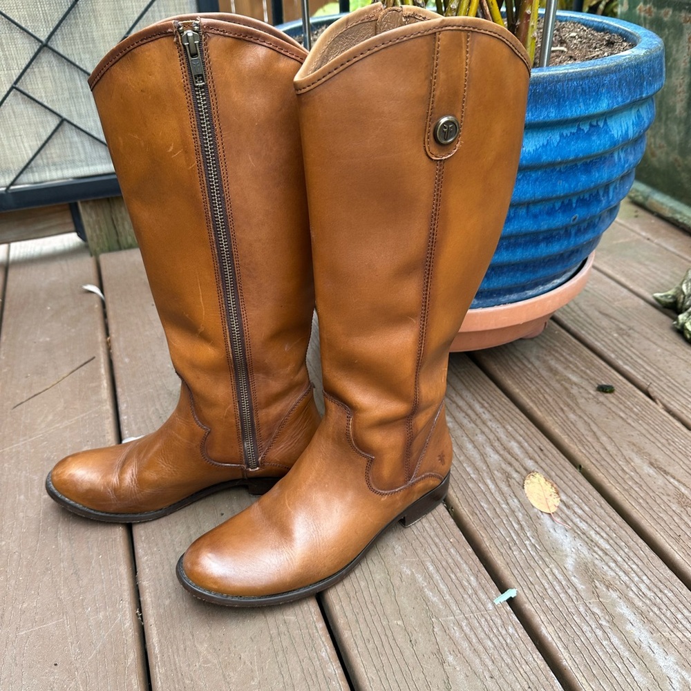 Frye Marissa Medallion Inside Zip Tall Boot. Color: Cognac.